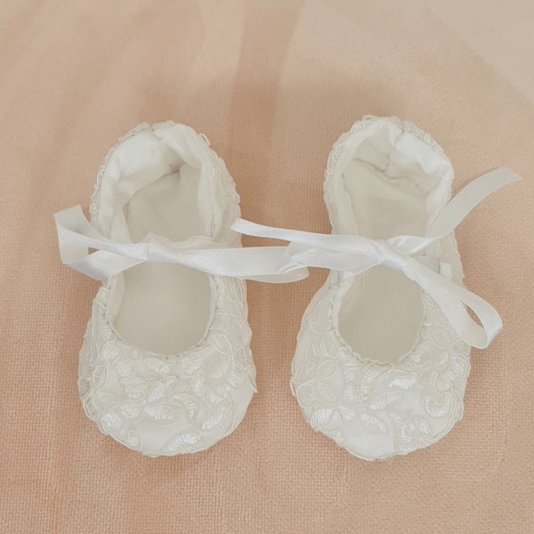 Baby Girl Lace Baptism shoes | Lace Christening Shoes Girl | Baby Girl Christening & Baptism | Girls Lace Booties - IVORY