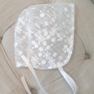 Floral Baby Girl Lace Bonnet | Newborn Girl Bonnets | Christening & Baptism Bonnets | Baby Girl Ivory Lace Bonnet | Baby Girl Bonnets
