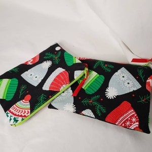 Winter knit zippered bag. Knitting notions pouch.