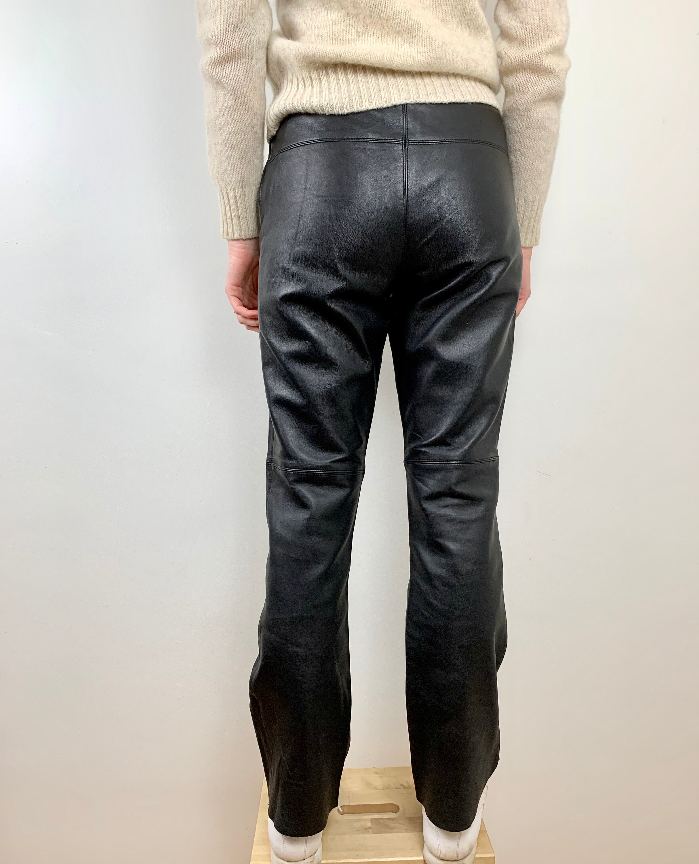 Vintage Y2K straight leg black leather pants/ size 7/8/ VTG | Etsy