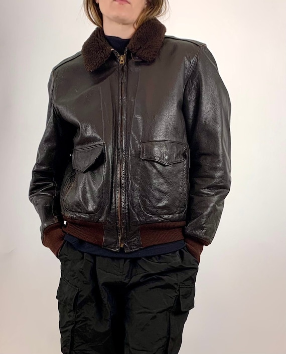 Dark Brown Leather Bomber Jacket 