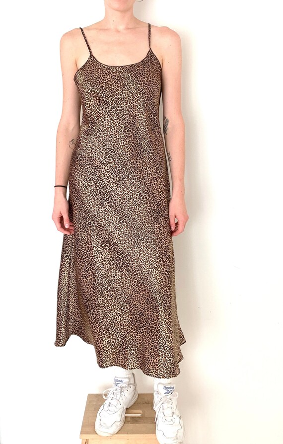 90s leopard print long SLIP dress/ maxi slip dress