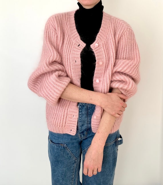 L.L. Bean dusty pink mohair chunky mohair cardigan