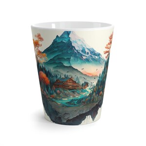 Mountainside Cabin, Illustrated Landscape - Boutique Coffee & Latte Mug