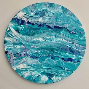 peaceful flow acrylic art on canvas, wall decor, wall art, home decor, 16 inch round, original