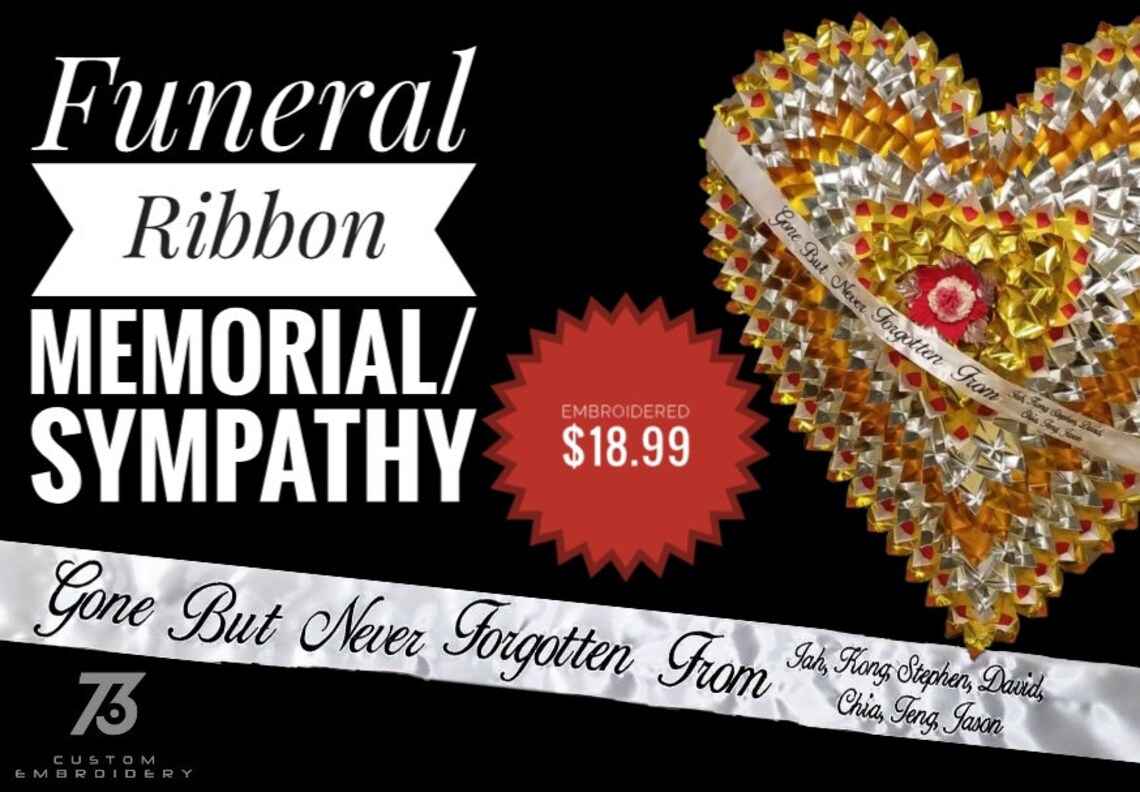 Embroidered Funeral Ribbon Message Memorial Sympathy Etsy