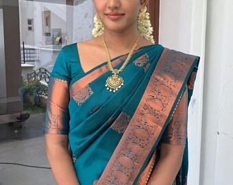 Sky Blue Colour Traditional Kanchipuram Silk Weaving Work - Etsy