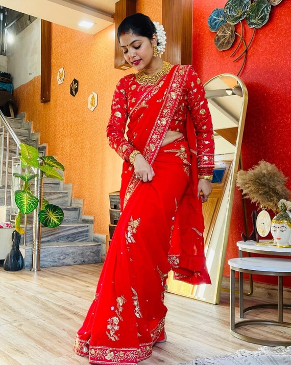 Ready Wear Pre Stitched Pleated Saree Paired With Custom Stitch