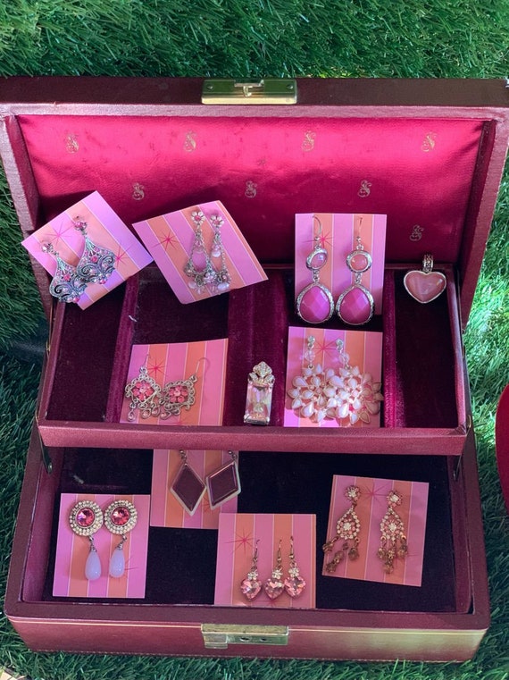 Vintage Jewelry Box with Pink Costume Jewelry Coll