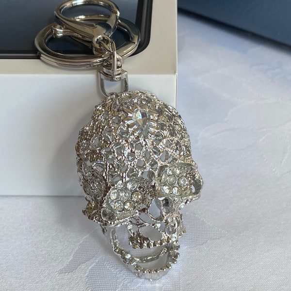 Silver Skull Rhinestone Keychain *Skull Keychain *Skull Accessory* Skull Collection* Silver Skull* Halloween