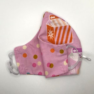 Reversible mask with adjustable elastic straps - Juice Cartons and Dots