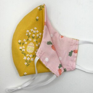 Reversible Face Mask with Adjustable Elastic- Eggs (yellow) & Carrots (Pink)