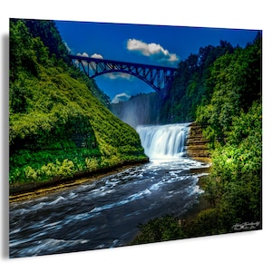 Majestic Waterfall Wall Art | Landscape Print |  Old Railway Bridge Print | Nature Photo | Photos | Unique Wall Art | Letchworth State Park