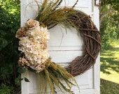Hydrangea Wreath, Wedding Wreath, Hydrangea Floral Wreath, Wall Wreath, Fireplace Mantel Wreath, Fall Wreath, Autumn Wreath, Boho Wreath