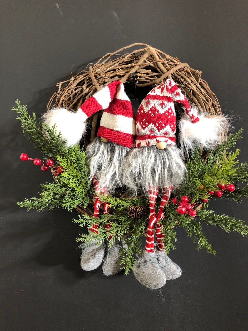 Christmas Gnome Wreath for Front Door Holiday Gnome Wreath Etsy