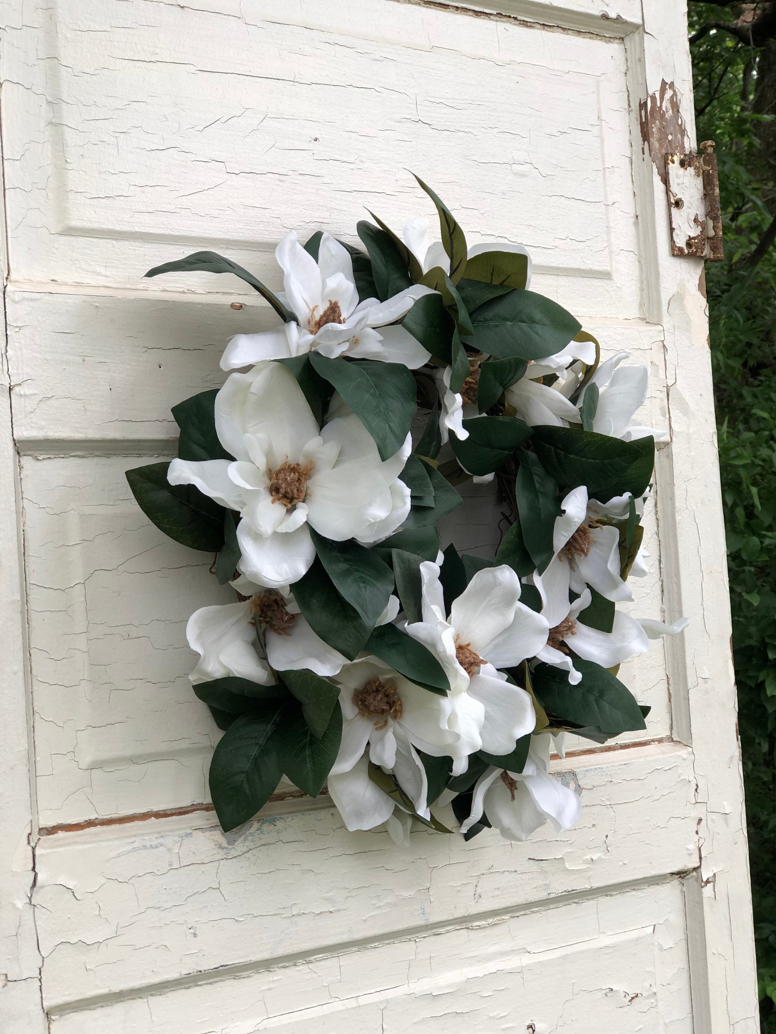 White Magnolia Wreath for Front Door Summer Wreathmagnolia Etsy