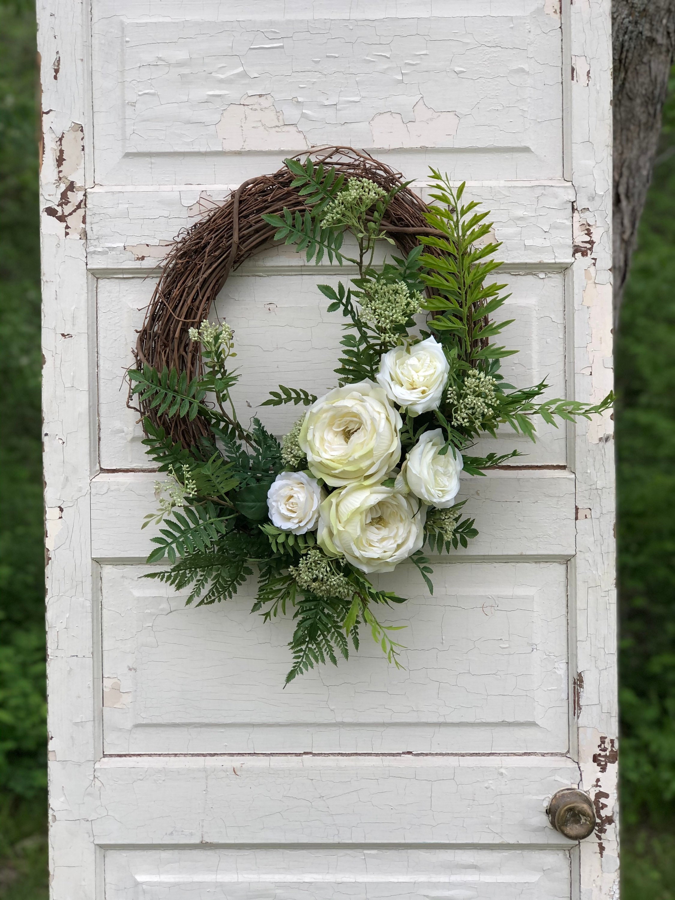 Elegant Summer Wreath: White Roses & Ferns, Front Door Decor - Etsy