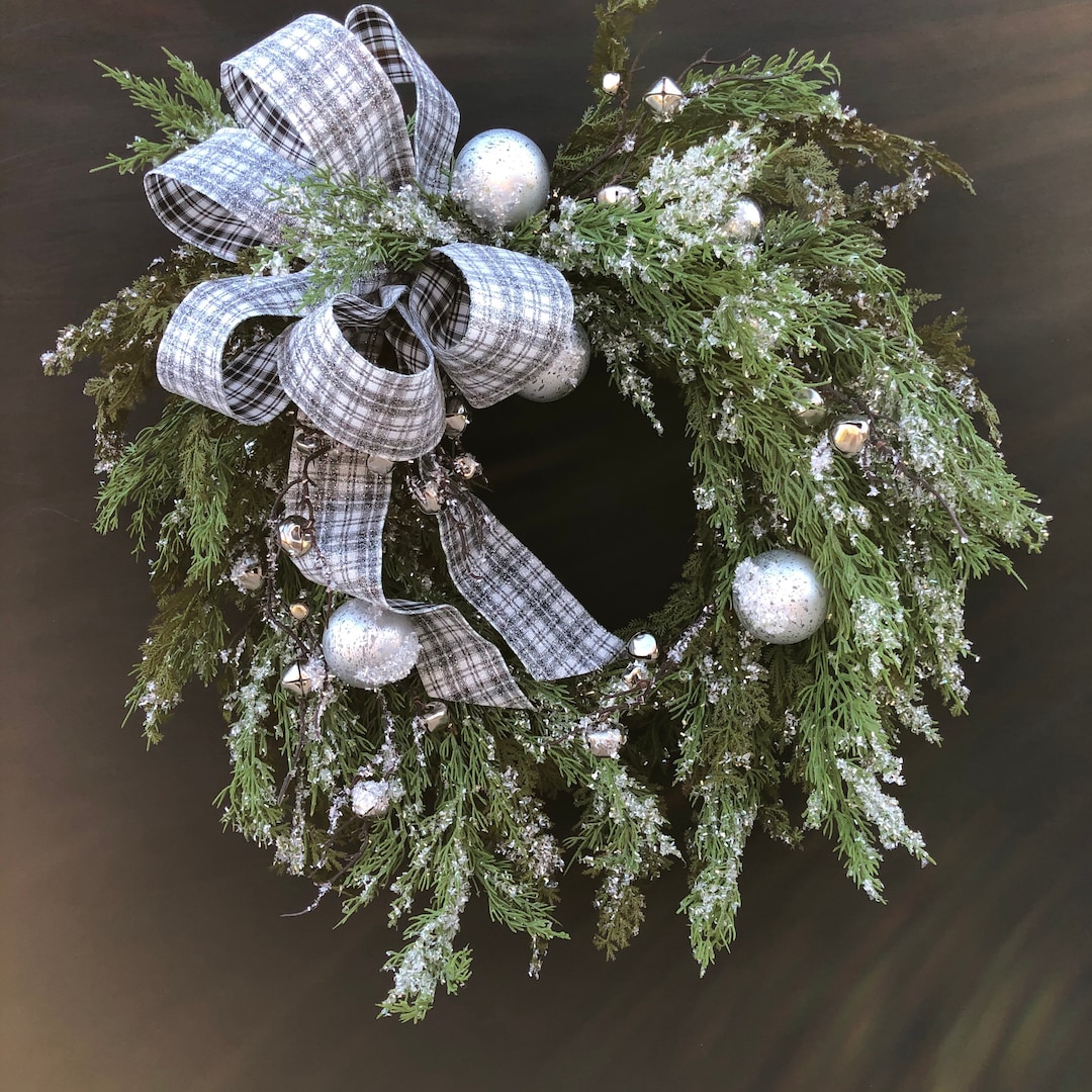 Silver Bells Winter Wreath, Christmas Wreath for Front Door, Jingle