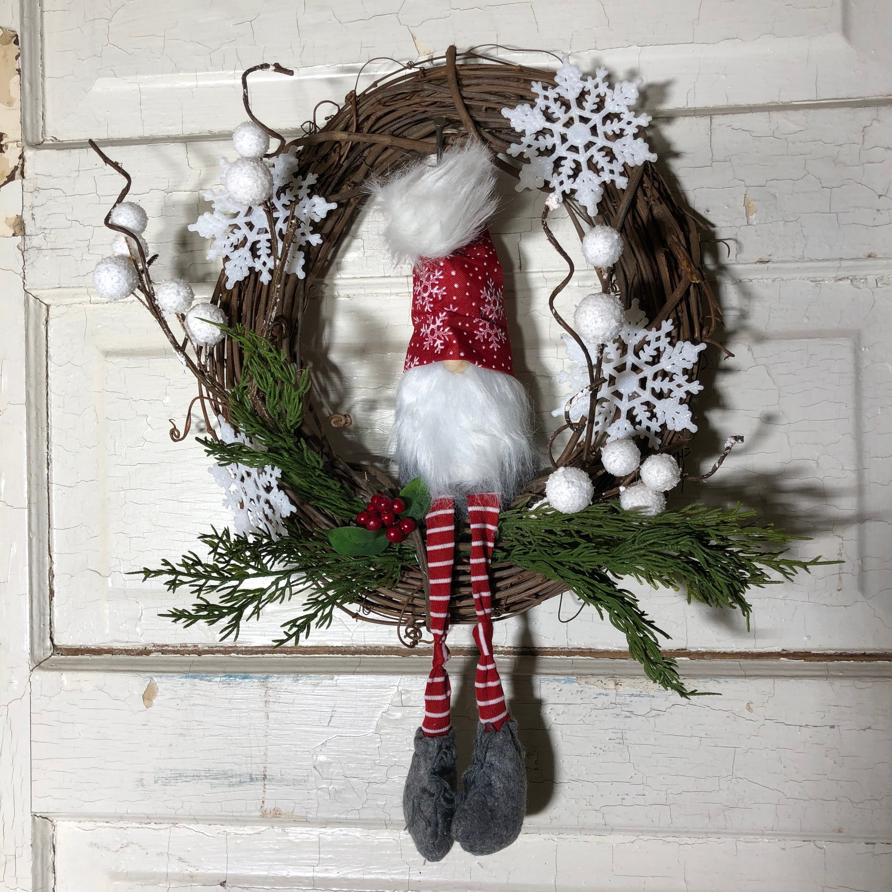 Winter Gnome Wreath for Front Door Snowflake Gnome Wreath Etsy