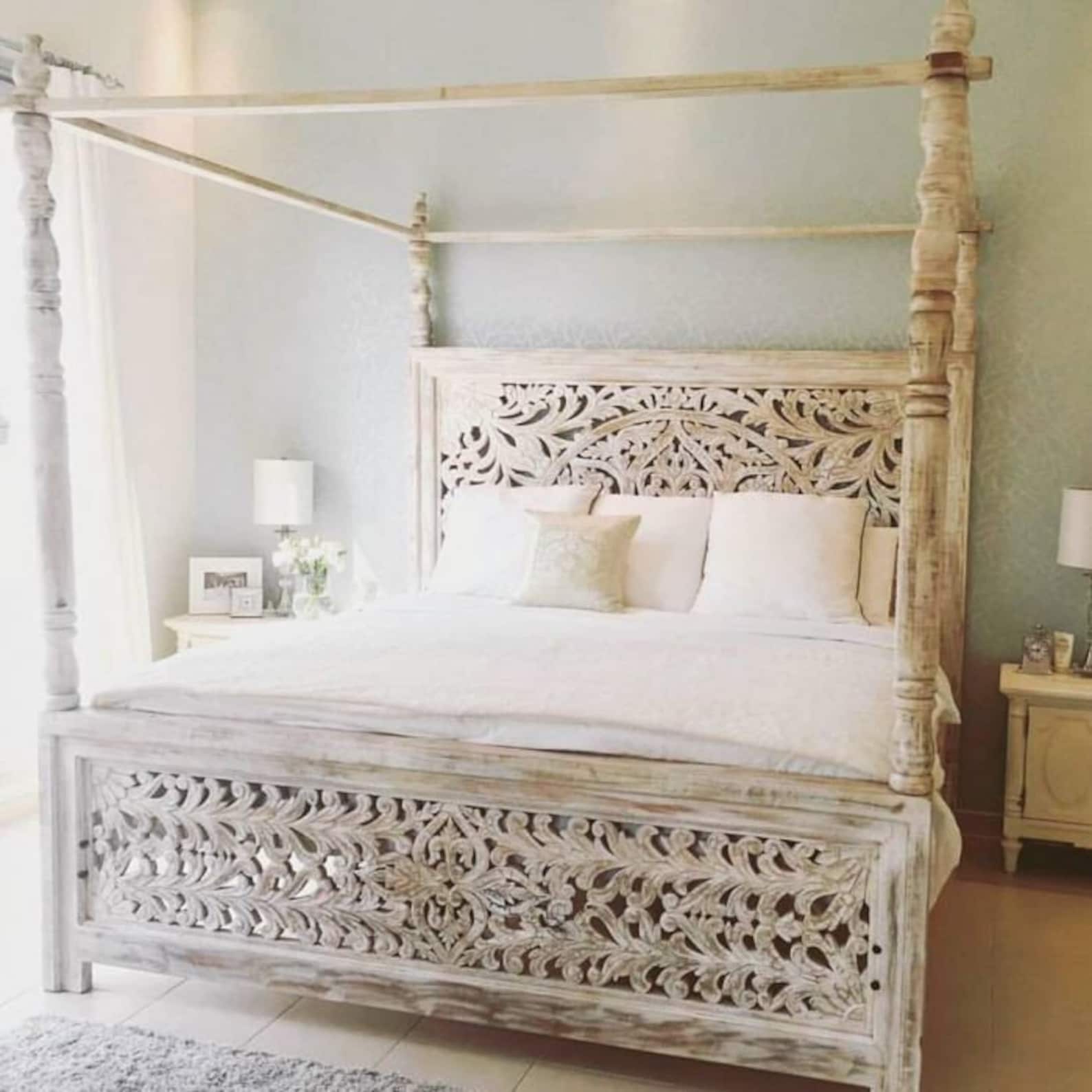 Hand Carved Queen/king Bed bohemian timber wood custom made Etsy