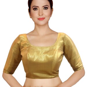 Women readymade saree blouse elbow length sleeve soft brocade blouse for saree with Front side openable with hook eye