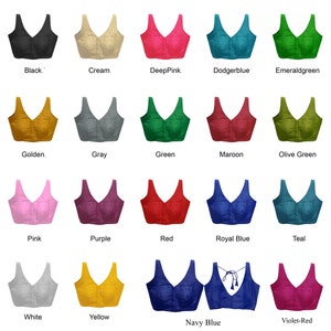 Women ready-made stitched V-Neck sleeveless solid front open Padded pure cotton Saree blouse