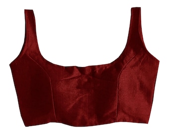 Women Girl stitched blouse sleeveless silk blouse for Saree from back side open with hook eye