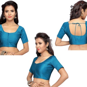 Importierte Readymade Bluse Kurzärmelige Bluse Brokat Bluse für Saree mit Vorderseite offen mit Hakenauge