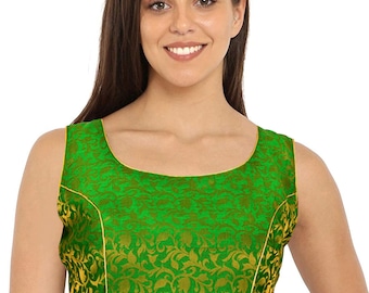 Stitched Brocade Saree Blouse - Sleeveless, Back Hook
