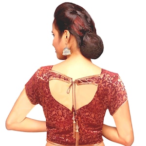 Readymade saree blouse short sleeve silk blouse for saree from front side openable with hook eye