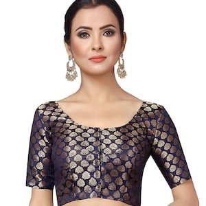 Imported readymade saree blouse Elbow Length Sleeve Blouse Brocade blouse for saree with back side openable with hook eye