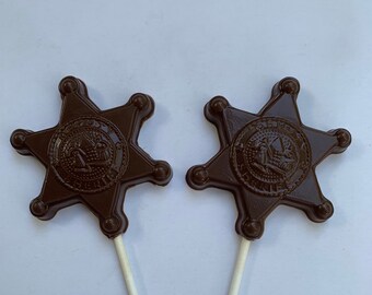 12 Chocolate Sheriff's badge pops chocolate Sheriff's badge suckers chocolate Sheriff's badge lollipop chocolate badge