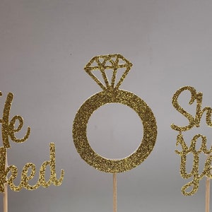 Diamond ring cupcake topper engagement ring cupcake topper He asked topper she said yes topper