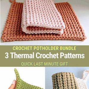 CROCHET POTHOLDER PATTERN Bundle, 3 Potholder Patterns for Kitchen/ Thermal Stitch Crochet / Hot Pad / Trivet Pdf Download image 1