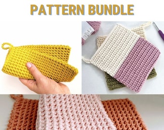 CROCHET POTHOLDER PATTERN Bundle, 3 Variations de crochet au point thermique, Modèles de maniques, Hot Pad, Dessous de plat - Téléchargement Pdf