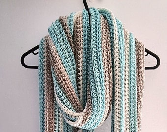 Crochet Scarf PATTERN - Chunky Crochet Scarf,  Easy Knit-Look Crochet Scarf with Fringe, Womens Simple Fringed Scarf Pattern, PDF DOWNLOAD