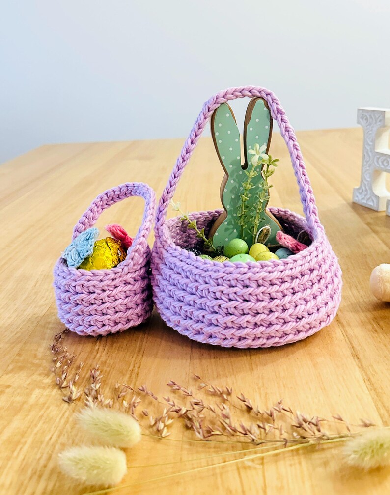 Crochet Easter Basket Pattern, Mini and Medium Sizes, Beginner Friendly, Easy Crochet Pattern with Handle, PDF Digital Download image 3