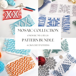 Crochet Pattern, Crochet Coasters Mug Rugs, Mosaic Coasters, Snowflake Crochet Pattern,  Christmas Tree Mug Rug, PDF Download