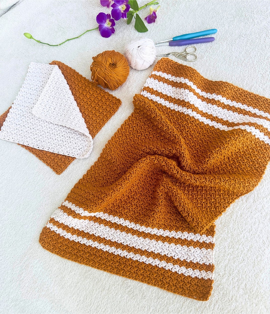 CROCHET PATTERN, Crochet Hand Towel Washcloth Set, Crochet Dish Towel Dishcloth Set, Crochet Kitchen Towel, PDF Download