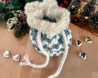 CROCHET PATTERN, Drawstring Gift Bag, Christmas Gift Pouch, Crochet Pattern PDF Download