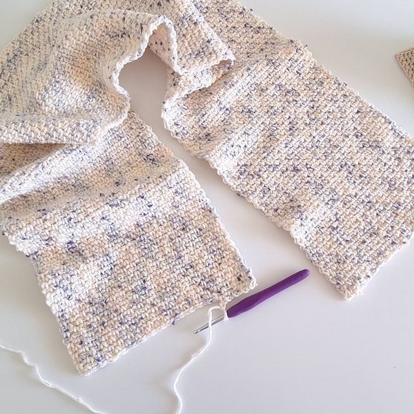 CROCHET PATTERN, Easy Crochet Scarf Pattern, Speckled White Crochet Scarf, Quick Crochet Pattern for Beginners