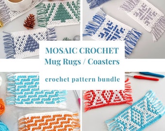 Crochet Pattern Bundle, Mosaic Coaster, Snowflake Crochet Coaster Pattern, Winter Crochet Coasters, Christmas Tree Mug Rug, PDF Download