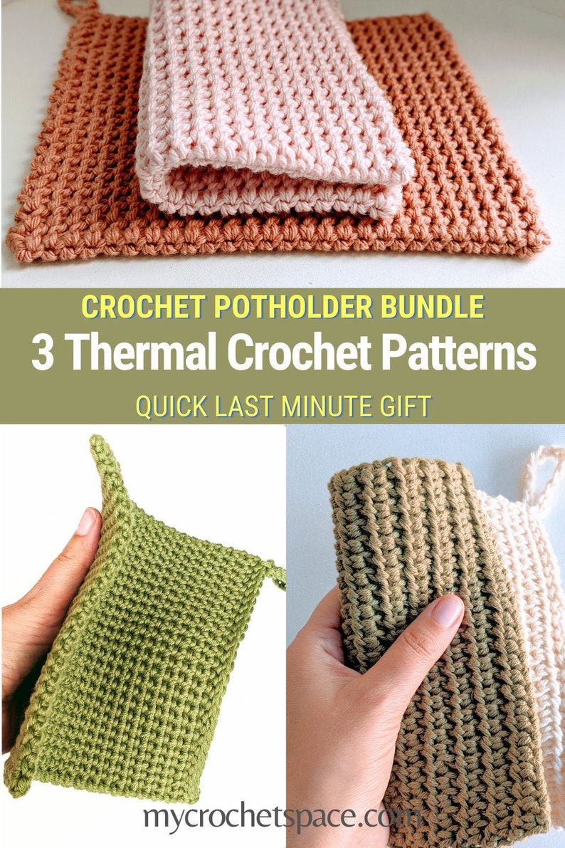 CROCHET POTHOLDER PATTERN Bundle, 3 Potholder Patterns for Kitchen/ Thermal Stitch Crochet / Hot Pad / Trivet Pdf Download image 1