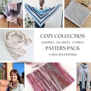 CROCHET PATTERN, Cozy Collection, Scarf, Shawl, Cowl, 7 Crochet Patterns, PDF Download