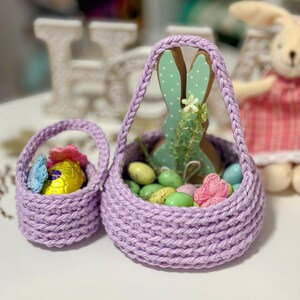 Crochet Easter Basket Pattern, Mini and Medium Sizes, Beginner Friendly, Easy Crochet Pattern with Handle, PDF Digital Download image 2