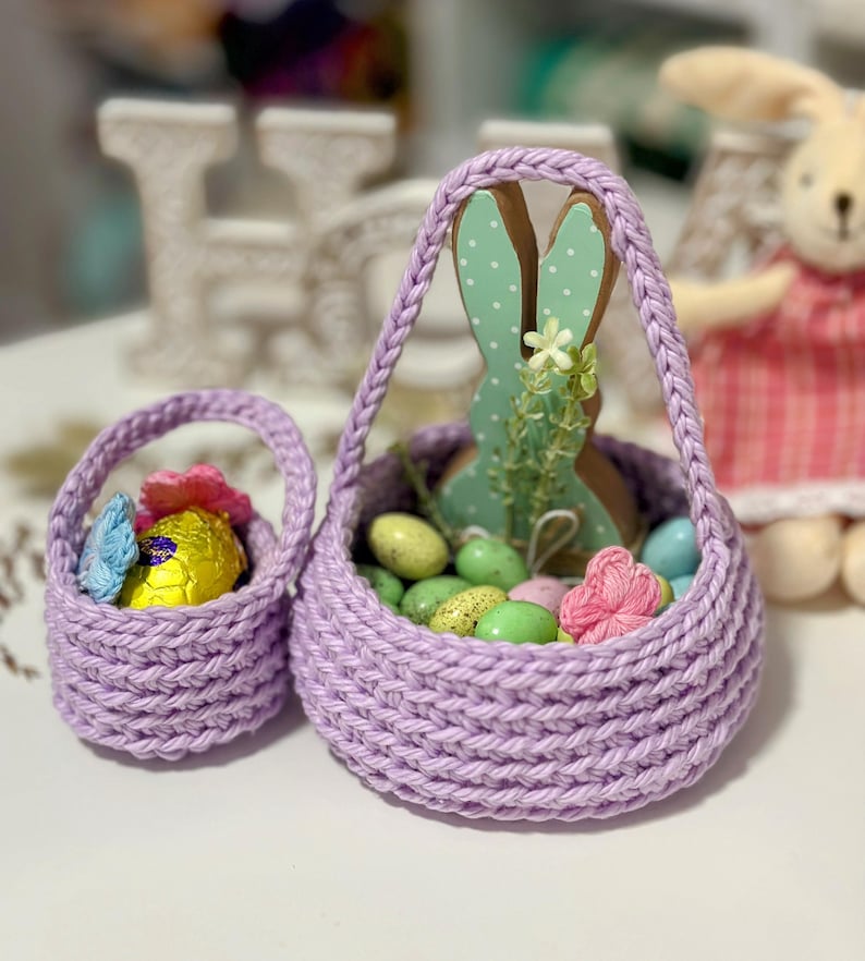 Crochet Easter Basket Pattern, Mini and Medium Sizes, Beginner Friendly, Easy Crochet Pattern with Handle, PDF Digital Download image 2