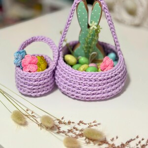 Crochet Easter Basket Pattern, Mini and Medium Sizes, Beginner Friendly, Easy Crochet Pattern with Handle, PDF Digital Download image 1