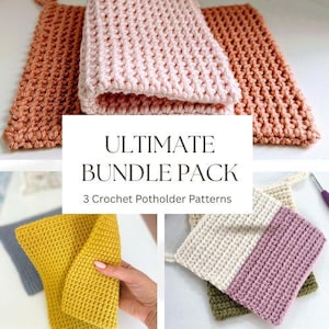 CROCHET POTHOLDER PATTERN Bundle, 3 Double Thick Potholder Variations, Thermal Stitch Potholder Patterns, Hot Pad, Trivet - pdf