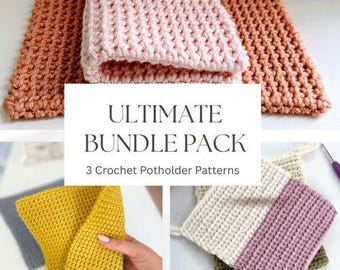 CROCHET POTHOLDER PATTERN Bundle, 3 Double Thick Potholder Variations, Thermal Stitch Potholder Patterns, Hot Pad, Trivet - pdf