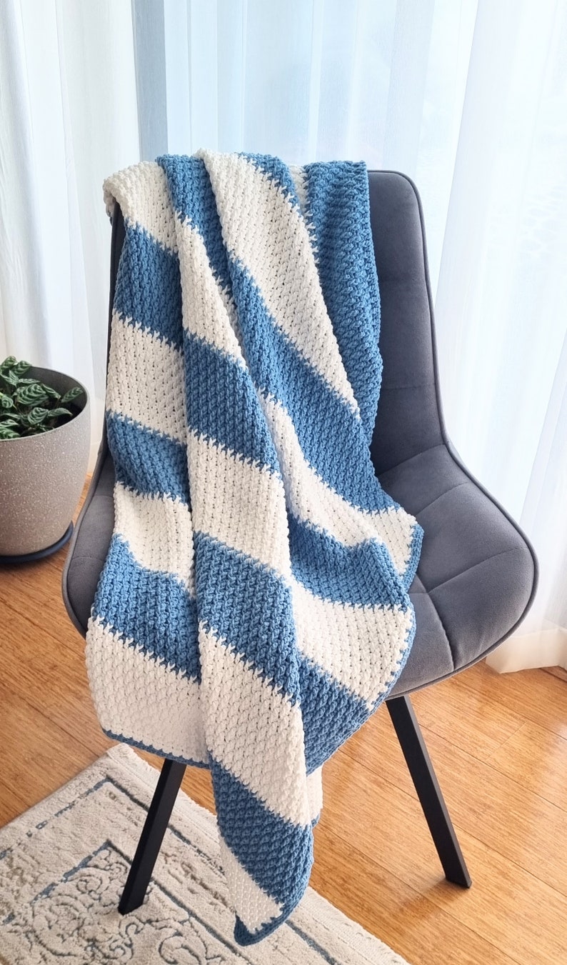 CROCHET PATTERN, Modern Crochet Blanket Pattern, Textured Crochet Blanket, Afghan Pattern, Blanket Crochet Pattern, Sea Breeze Throw PDF image 3